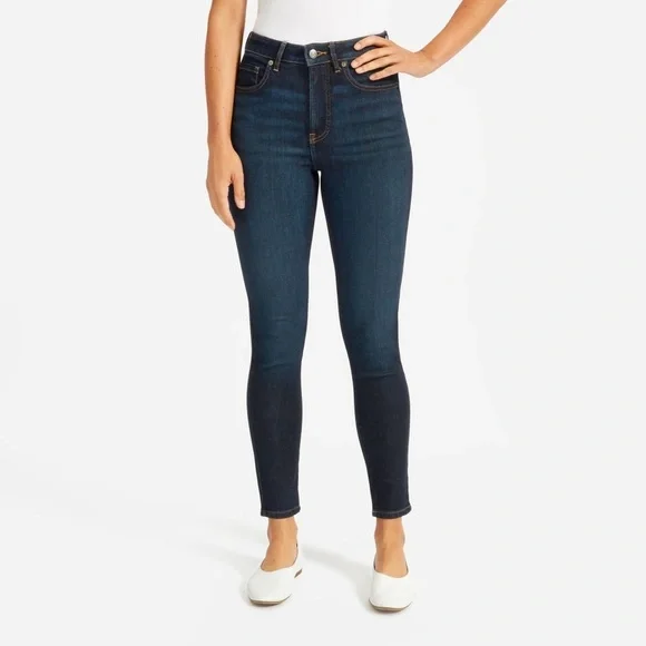 Everlane The High Rise Skinny Jean Ankle Dark Blue Wash - Picture 2 of 12
